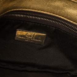 Pre Owned Carolina Herrera Gold Monogram Leather Jerry Chain Clutch