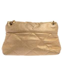 Pre Owned Carolina Herrera Metallic Gold Quilted Leather Flap Chain Shoulder Bag