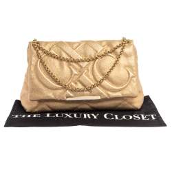 Pre Owned Carolina Herrera Metallic Gold Quilted Leather Flap Chain Shoulder Bag