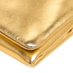Pre Owned Carolina Herrera Gold Leather Flap Logo Clutch