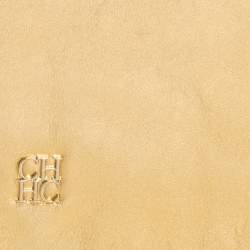 Pre Owned Carolina Herrera Gold Leather Flap Logo Clutch