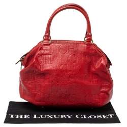 Pre Owned Carolina Herrera Red Monogram Leather Dome Satchel