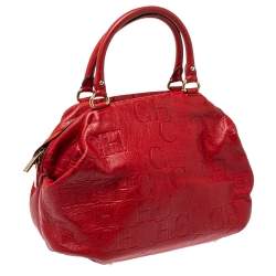 Pre Owned Carolina Herrera Red Monogram Leather Dome Satchel
