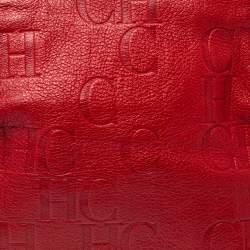 Pre Owned Carolina Herrera Red Monogram Leather Dome Satchel