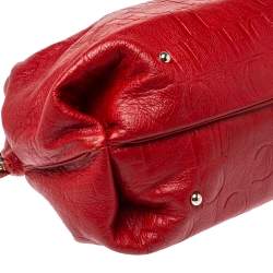 Pre Owned Carolina Herrera Red Monogram Leather Dome Satchel