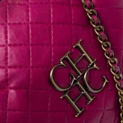 Pre Owned Carolina Herrera Fuchsia Quilted Leather Bowler Bag