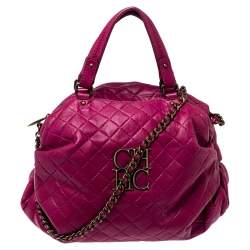 Pre Owned Carolina Herrera Fuchsia Quilted Leather Bowler Bag