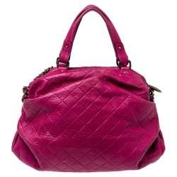 Pre Owned Carolina Herrera Fuchsia Quilted Leather Bowler Bag