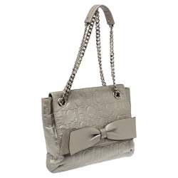 Pre Owned Carolina Herrera Silver Embossed Leather Audrey Shoulder Bag