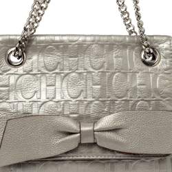Pre Owned Carolina Herrera Silver Embossed Leather Audrey Shoulder Bag