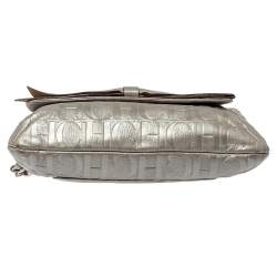 Pre Owned Carolina Herrera Silver Embossed Leather Audrey Shoulder Bag
