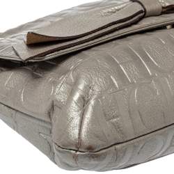 Pre Owned Carolina Herrera Silver Embossed Leather Audrey Shoulder Bag