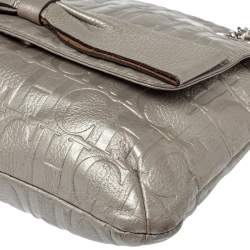Pre Owned Carolina Herrera Silver Embossed Leather Audrey Shoulder Bag