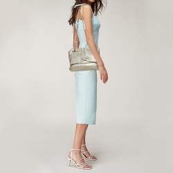 Pre Owned Carolina Herrera Silver Embossed Leather Audrey Shoulder Bag