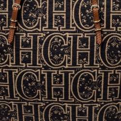 Pre Owned Carolina Herrera Black/Brown Signature Velvet and Leather Tote