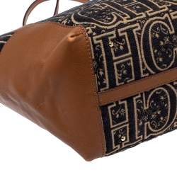 Pre Owned Carolina Herrera Black/Brown Signature Velvet and Leather Tote