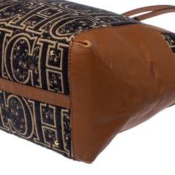 Pre Owned Carolina Herrera Black/Brown Signature Velvet and Leather Tote