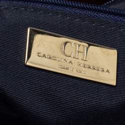 Pre Owned Carolina Herrera Black/Brown Signature Velvet and Leather Tote