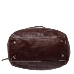 Pre Owned Carolina Herrera Dark Brown Monogram Embossed Leather Drawstring Oversized Tote