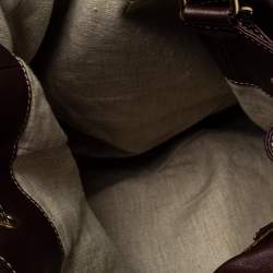 Pre Owned Carolina Herrera Dark Brown Monogram Embossed Leather Drawstring Oversized Tote