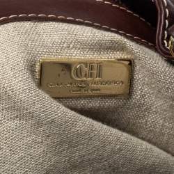 Pre Owned Carolina Herrera Dark Brown Monogram Embossed Leather Drawstring Oversized Tote