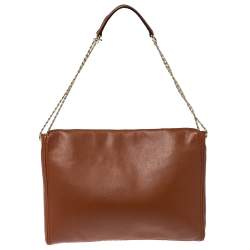 Pre Owned Carolina Herrera Brown Leather Flap Chain Shoulder Bag