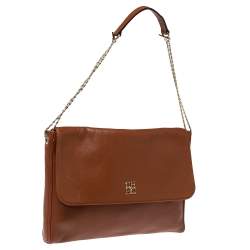 Pre Owned Carolina Herrera Brown Leather Flap Chain Shoulder Bag