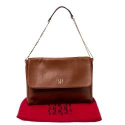 Pre Owned Carolina Herrera Brown Leather Flap Chain Shoulder Bag
