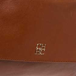 Pre Owned Carolina Herrera Brown Leather Flap Chain Shoulder Bag