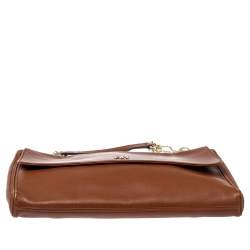 Pre Owned Carolina Herrera Brown Leather Flap Chain Shoulder Bag