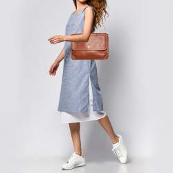 Pre Owned Carolina Herrera Brown Leather Flap Chain Shoulder Bag