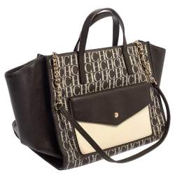 Pre Owned Carolina Herrera Brown Signature Coated Canvas Tote