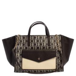 Pre Owned Carolina Herrera Brown Signature Coated Canvas Tote