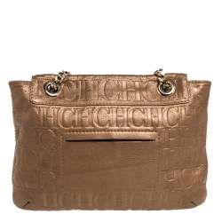 Carolina Herrera Gold Monogram Leather Audrey Shoulder Bag