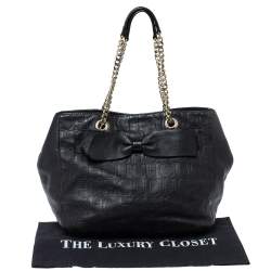Pre Owned Carolina Herrera Black Monogram Leather Audrey Tote