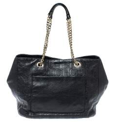 Pre Owned Carolina Herrera Black Monogram Leather Audrey Tote