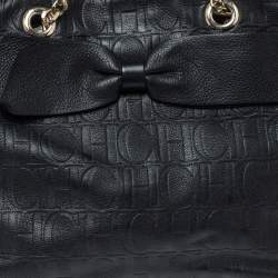 Pre Owned Carolina Herrera Black Monogram Leather Audrey Tote