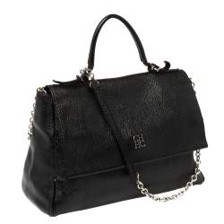 Pre Owned Carolina Herrera Black Leather Minueto Flap Bag