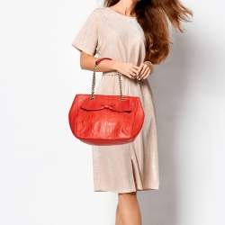 Pre Owned Carolina Herrera Orange Monogram Leather Audrey Tote