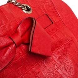 Pre Owned Carolina Herrera Orange Monogram Leather Audrey Tote