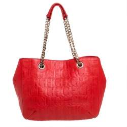 Pre Owned Carolina Herrera Orange Monogram Leather Audrey Tote