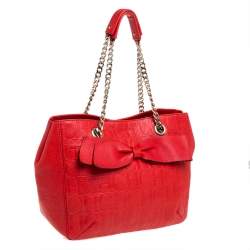 Pre Owned Carolina Herrera Orange Monogram Leather Audrey Tote