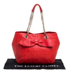 Pre Owned Carolina Herrera Orange Monogram Leather Audrey Tote