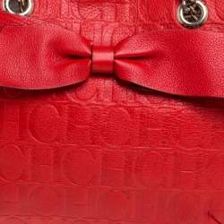 Pre Owned Carolina Herrera Orange Monogram Leather Audrey Tote