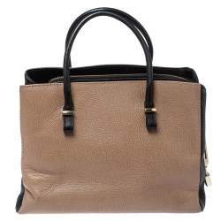 Pre Owned Carolina Herrera Black/Beige Leather Zip Tote