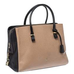 Pre Owned Carolina Herrera Black/Beige Leather Zip Tote