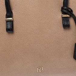 Pre Owned Carolina Herrera Black/Beige Leather Zip Tote