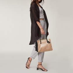 Pre Owned Carolina Herrera Black/Beige Leather Zip Tote