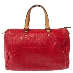 Pre Owned Carolina Herrera Red Monogram Leather Large Andy Boston Bag