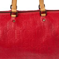 Pre Owned Carolina Herrera Red Monogram Leather Large Andy Boston Bag